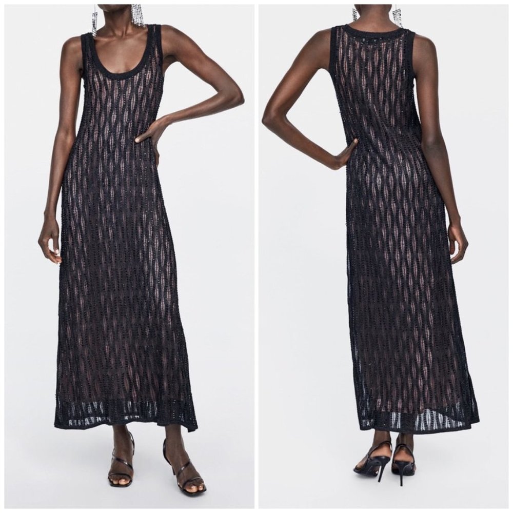 ZARA RARE LIMITED EDITION BEADED BLACK DRESS BRAND NEW WITH TAGS MEDIUM